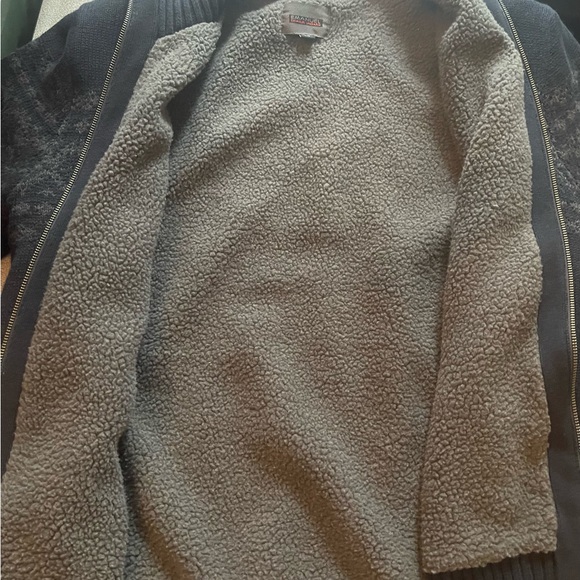 Emanuel Ungaro Sherpa Lined Zip Navy Blue Grey Aztec Pattern Sweater Size Large - Picture 6 of 15